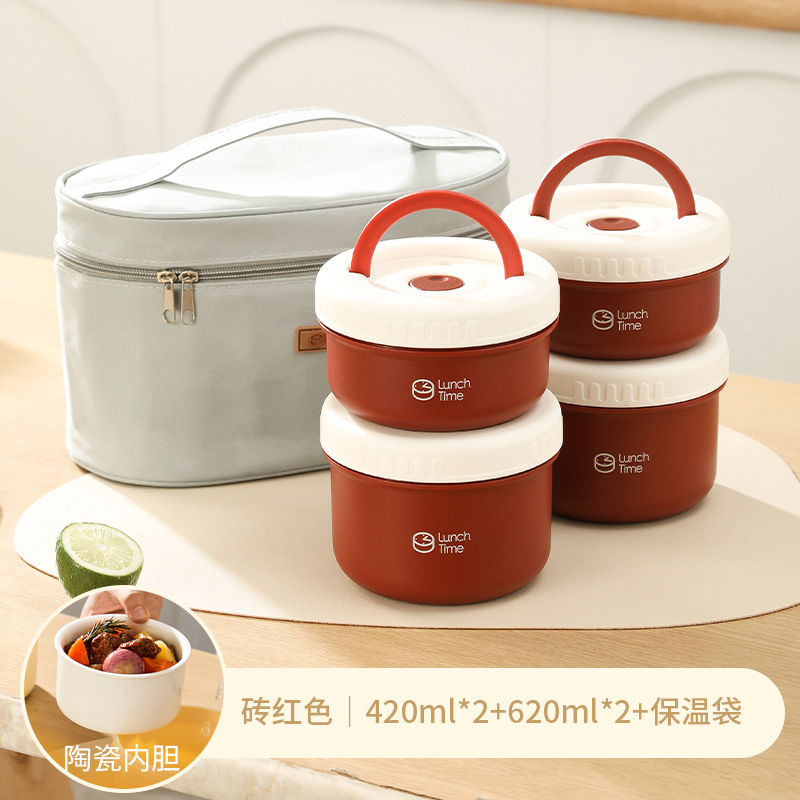 2040 ml rouge-ensemble de quatre doublures en céramique + sac isolant