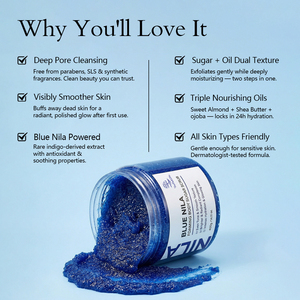 สครับน้ำตาลบลูนิลาแบบฟอง สำหรับผิวกาย สูตรผลัดเซลล์ผิวกระจ่างใส เรียบเนียน ทำความสะอาดรูขุมขนอย่างล้ำลึก ผลิตภัณฑ์ดูแลผิว ขายส่ง รับผลิตแบรนด์ส่วนตัว (OEM) - Product Image 4