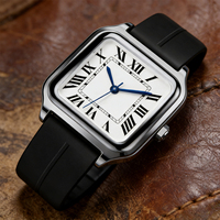 Jam Tangan Quartz Angka Arab Bahan Stainless Steel Alloy Bentuk Persegi Panjang Tahan Air 30mm Jarum Penunjuk Mode Olahraga Jam Tangan Bisnis Pria