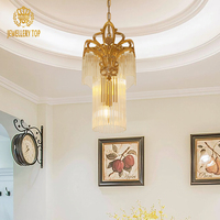 Bijouterie Luminaire suspendu en laiton antique Hôtel Villa Lobby Centro De Mesa Luces Lustre décoratif en cristal de bronze