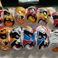 Masque d'opéra de Pékin en plastique à peindre soi-même, blanc, floqué, pour enfants, avec cordon offert, motif coloré