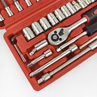 Ensemble d'outils de réparation automobile de qualité professionnelle en acier à haute teneur en carbone, 46 pièces, avec cliquet chromé et clés à douille de 1/4 pouce