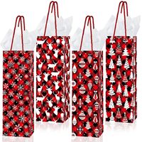 Sac en papier pour bouteille de vin de Noël de qualité supérieure, imprimé avec un motif personnalisé, emballage cadeau biodégradable pour votre propre marque