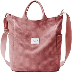 custom logo colored corduroy blank variety beach bag women portable girl shoulder bag handbag