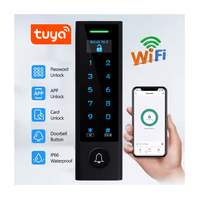 Economic 10,000 Card/PIN User IP66 Waterproof Tuya Smart WIFI 2.4G Access Control With OLED Screen, Used for Door Entry System
