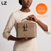 Sac de maquillage en cuir Saffiano LZ avec logos personnalisés, organiseur cosmétique double couche, boîte à bijoux, trousse de toilette étanche pour voyage