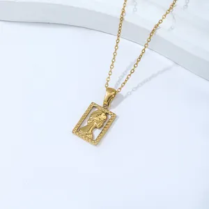 Ruigang RGN2453 Unique Design Square Hollow Stainless Steel Queen Pendant Necklace Elegance Statue Liberty Pendant Necklace