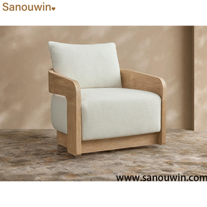Chaise de salle à manger <span class=keywords><strong>d</strong></span>'extérieur moderne et confortable en teck avec structure sculpturale en bois massif et <span class=keywords><strong>coussin</strong></span> amovible pour cour et parc - Product Image 2