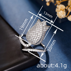 Anello Aperto Regolabile a Forma di Tulipano per Donne, Gioiello da Dito Elegante e alla Moda - Product Image 4