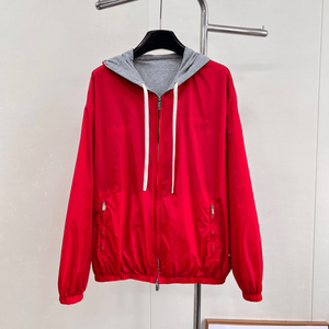 Chaqueta cortavientos con capucha para mujer, forro en contraste, cremallera, cordón ajustable, ropa exterior informal - Product Image 1