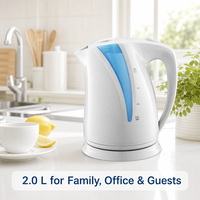 Bouilloire électrique 2,0 L, corps en PP de qualité alimentaire, base chauffante en acier inoxydable, base sans fil 360°, arrêt automatique, 220-240V