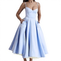 Gaun Putri Mewah Gaya Prancis Bahan Mesh Transparan Poliester Model Maxi dengan Desain Tali