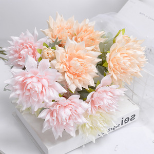 Flor Artificial de Dalia de Seda, 3 Cabezas, Tallo Largo, Dalia <span class=keywords><strong>Pinnata</strong></span> Artificial para Centros de Mesa de Boda, Decoración de Interiores del Hogar - Product Image 4