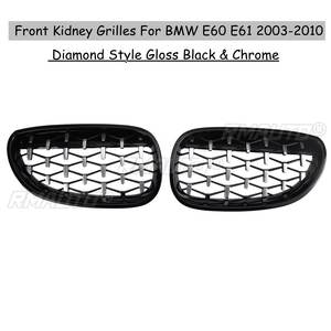 Parrilla Delantera Estilo Diamante Cromado y Negro Brillante para BMW Serie 5 E60 E61 2003 2004 2005 2006 2007 2008 2009 2010 - Product Image 2