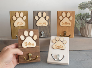 <span class=keywords><strong>Crochet</strong></span> mural décoratif personnalisé en bois en forme de patte de chien pour vêtements, laisses, manteaux et accessoires pour animaux de compagnie - Product Image 2