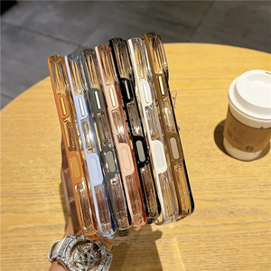 Funda de teléfono antichoque de TPU y PC transparente chapada para iPhone 17 Pro, 16, 15, 14; Funda para iPhone 17 Pro Max antiamarilleo con parte inferior abierta - Product Image 3