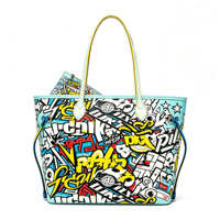 Sac fourre-tout pour femme imprimé graffiti, grande capacité, sac à bandoulière avec petite pochette amovible, tendance urbaine, sac de shopping