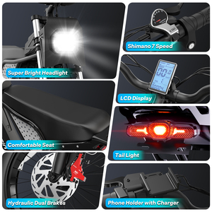 Vélo électrique tout-terrain Enduro à suspension intégrale rapide avec alarme et Bluetooth, pneus larges, pour entrepôt et stockage - Product Image 6