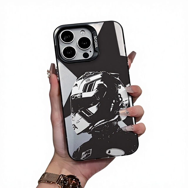 F1 Racing Helmet Split Color Mirror Finish TPU Phone Case UV Painting Anti-Fingerprint Shockproof for 17/16/15/14 Pro Max
