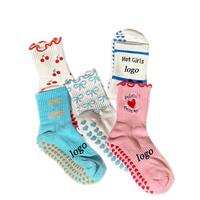 Chaussettes à bord festonné avec logo brodé personnalisé, antidérapantes avec points en silicone, en coton doux, pour Pilates, Yoga, intérieur et maison