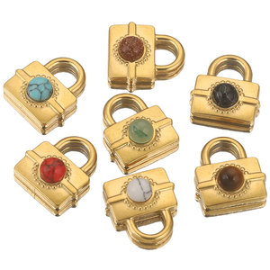 PVD Gold Stainless Steel <b>Padlock</b> Charm Pendant with Natural Stones for Necklace or Bracelet Lovers Couples Jewelry Set Making - Product Image 1