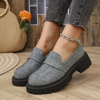 Vente en gros usine – Nouveauté 2025 : Mocassins en cuir pour femme, légers, à semelle épaisse unique, décontractés et polyvalents, avec empeigne en tissu.