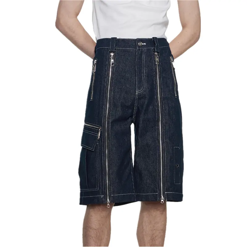 Extremely Popular American Vintage Workwear Denim Shorts Double-end Zip-up Straight Leg Jeans Shorts for Men