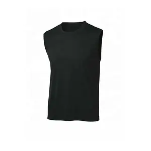Débardeur noir uni à col rond pour homme, haut en coton Spandex, idéal pour musculation, vêtement de sport et d'athlétisme - Product Image 1