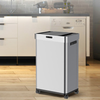 Poubelle intelligente de grande capacité de 68L-Double couvercle coulissant, fonction ozone, acier inoxydable, avec roues pour cuisine intérieure et bureau