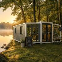 Casa Container Espandibile a Piano Singolo, Edificio Modulare Prefabbricato con Facciata in Vetro, Telaio in Acciaio Impermeabile per Resort, Caffè, Negozi