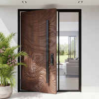 Puerta de Entrada de Madera Sólida Moderna Personalizada de Fábrica China, Puerta Exterior de Madera Sólida para Casa