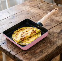 Petite poêle carrée japonaise en aluminium antiadhésive et résistante à la chaleur pour Tamagoyaki, avec poignée en bois sûre au toucher froid, OEM/ODM