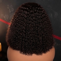 Perruques Bob Courtes Frontales en Cheveux Humains Péruviens Bruts Afro Bouclés Kinky Pas Chères, Sans Colle, avec Dentelle HD Complète pour Femmes Noires