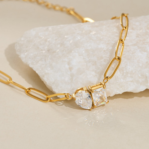 मिगर्दन गर्म वाटरप्रूफ गहने स्रोत 18k सोने की प्लेटेड स्टेनलेस स्टील टड बोहो फैशन आंसू ड्रॉप क्यूबिक ज़िरकोनिया पैपकर्लिप - Product Image 2