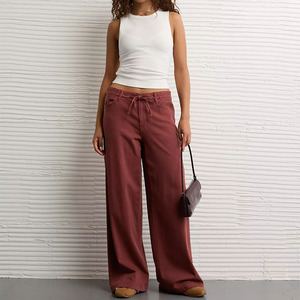 Jeans Larghi OEM da <span class=keywords><strong>Donna</strong></span> con Coulisse in Vita, <span class=keywords><strong>Pantaloni</strong></span> a Gamba Larga, Vestibilità Comoda, <span class=keywords><strong>Pantaloni</strong></span> Casual <span class=keywords><strong>Bordeaux</strong></span>, Fornitore all'Ingrosso con Etichetta Privata - Product Image 2