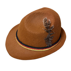 German Oktoberfest Jazz <b>Hat</b> Green Brown Gray <b>Feather</b> Party <b>Hat</b> Adult Unisex Woven Fabric Performance <b>Hat</b> - Product Image 3