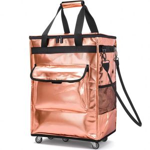 Outdoor Camping Picnic Shopping Insulated Polyester Foldable Rolling Trolley Cooler <b>Bag</b> with Inline <b>Wheels</b> and Telescopic Handle - Product Image 1