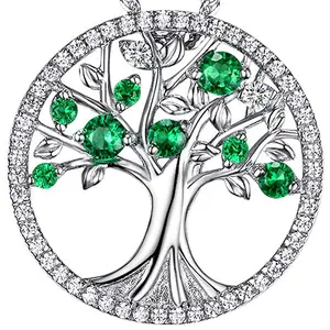 Hoge Kwaliteit Bruiloft Sieraden Verloving Messing Sieraden Groene Life Tree Hanger Ketting Ontwerp Mousserende Zirkonia Cz Neckl