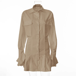 mujeres <span class=keywords><strong>vestido</strong></span> de camisa manga bolsillos plisado Sexy señoras de la Oficina Verde <span class=keywords><strong>blanco</strong></span> nuevo Mini <span class=keywords><strong>vestido</strong></span> para las mujeres - Product Image 4