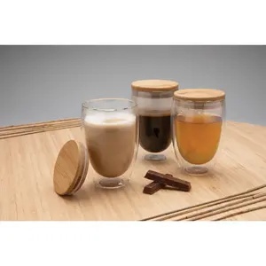 Juego de 2 vasos de bambú de borosilicato, merchandising personalizado - Product Image 3