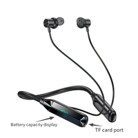 Écouteurs sportifs sans fil à tour de cou BT V6.0 800mAh, 100 heures d'autonomie, avec port pour carte TF, affichage numérique de la batterie, pour utilisation en extérieur