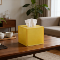 Boîte à mouchoirs carrée translucide givrée jaune, style minimaliste, support de serviettes en cube, moderne, étanche, durable, pour décoration de bureau