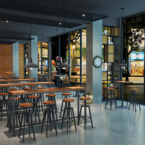 โต๊ะบาร์และเก้าอี้เหล็กเชิงพาณิชย์แบบแคบติดผนังสำหรับใช้ในบ้านร้านชานม - Product Image 4