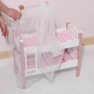 Кровать для куклы в скандинавском стиле с забавной двойной верхней/нижней двухъярусной кроватью и противомоскитной сеткой-детская деревянная игрушка для ролевых игр - Product Image 1