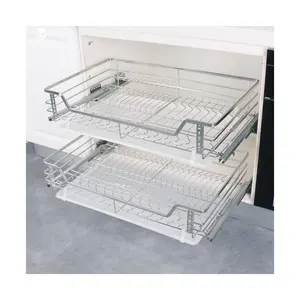 Hot sales stainless steel kitchen drawer basket stainless kitchen drawer basket silvery cabinet pull out kitchen basket