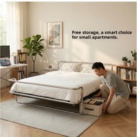 Base de Cama de Acero Estilo Mid-Century Meida con Espacio de Almacenamiento, Estructura de Suspensión Cromada Elegante, Diseño Curvo para Dormitorio