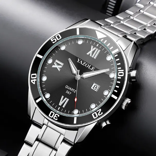 Yazole D 567-S สายเหล็กแข็งที่กำหนดเอง reloj ขายส่งนาฬิกาข้อมือกันน้ำคุณภาพผู้ชายนาฬิกาหรูในข้อมือ