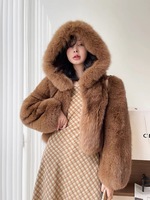 Automne hiver nouvelle mode mignon de haute qualité moelleux à capuche fourrure de renard herbe veste courte manteau pour les femmes