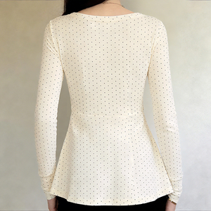 Blusa con Cuello en V y Estampado de Lunares, Top con Cordones y Manga Larga, Estilo Coqueta, Prenda para Combinar en Primavera y Otoño - Product Image 3
