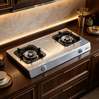 Kompor Gas Portabel untuk Dapur Rumah, Kompor Gas Stainless Steel untuk Luar Ruangan, Kompor Gas Meja 2 Tungku